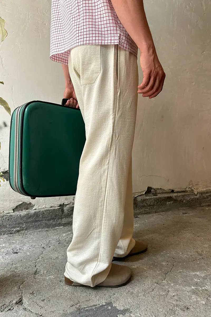 %100 Pamuk Müslin Kumaş Pantolon  - 4