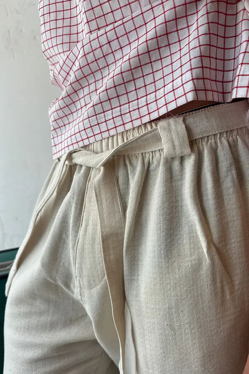 %100 Pamuk Müslin Kumaş Pantolon  - 6