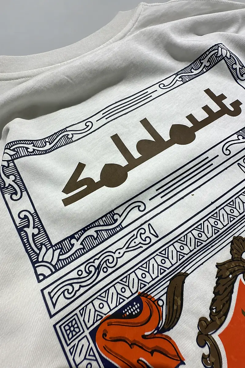 Arkası Arap Çarşaf Baskılı Kırık Beyaz Long Sleeve - 4