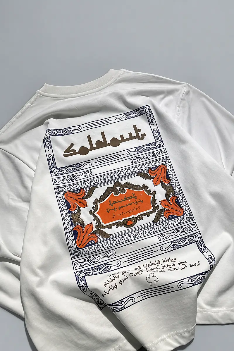 Arkası Arap Çarşaf Baskılı Kırık Beyaz Long Sleeve - 7