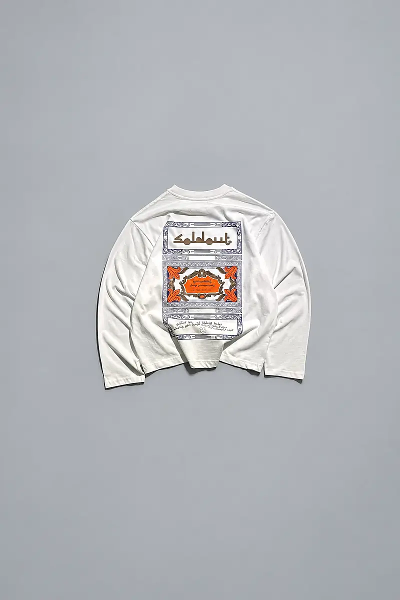 Arkası Arap Çarşaf Baskılı Kırık Beyaz Long Sleeve