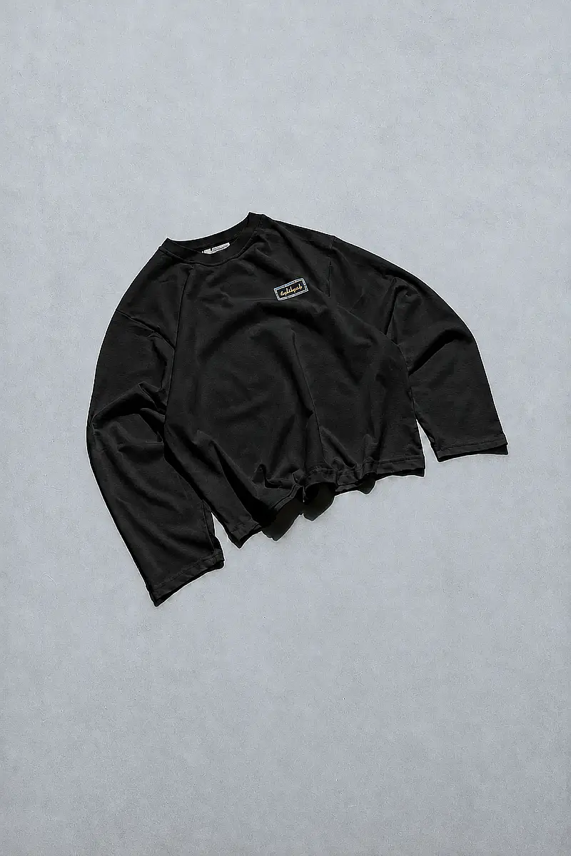 Arkası Arap Çarşaf Baskılı Siyah Long Sleeve - 2