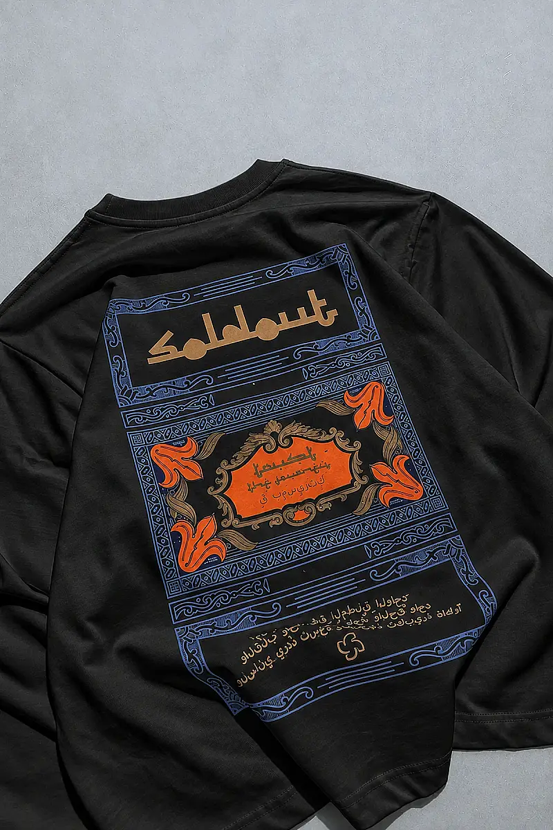 Arkası Arap Çarşaf Baskılı Siyah Long Sleeve - 3