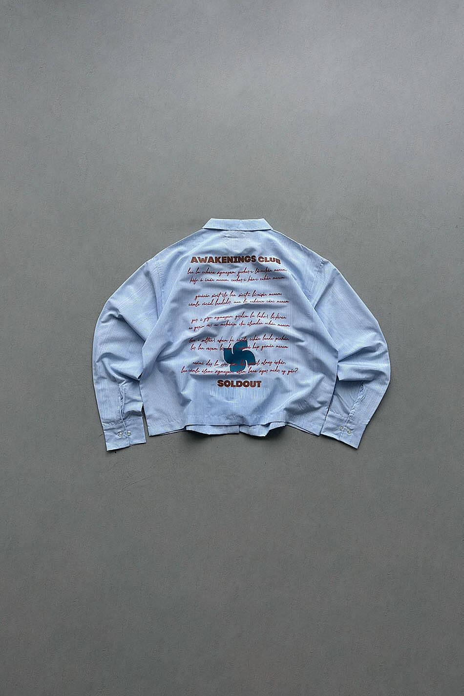Awakenings Club İnce Mavi Çizgili Boxy Fit Crop Gömlek