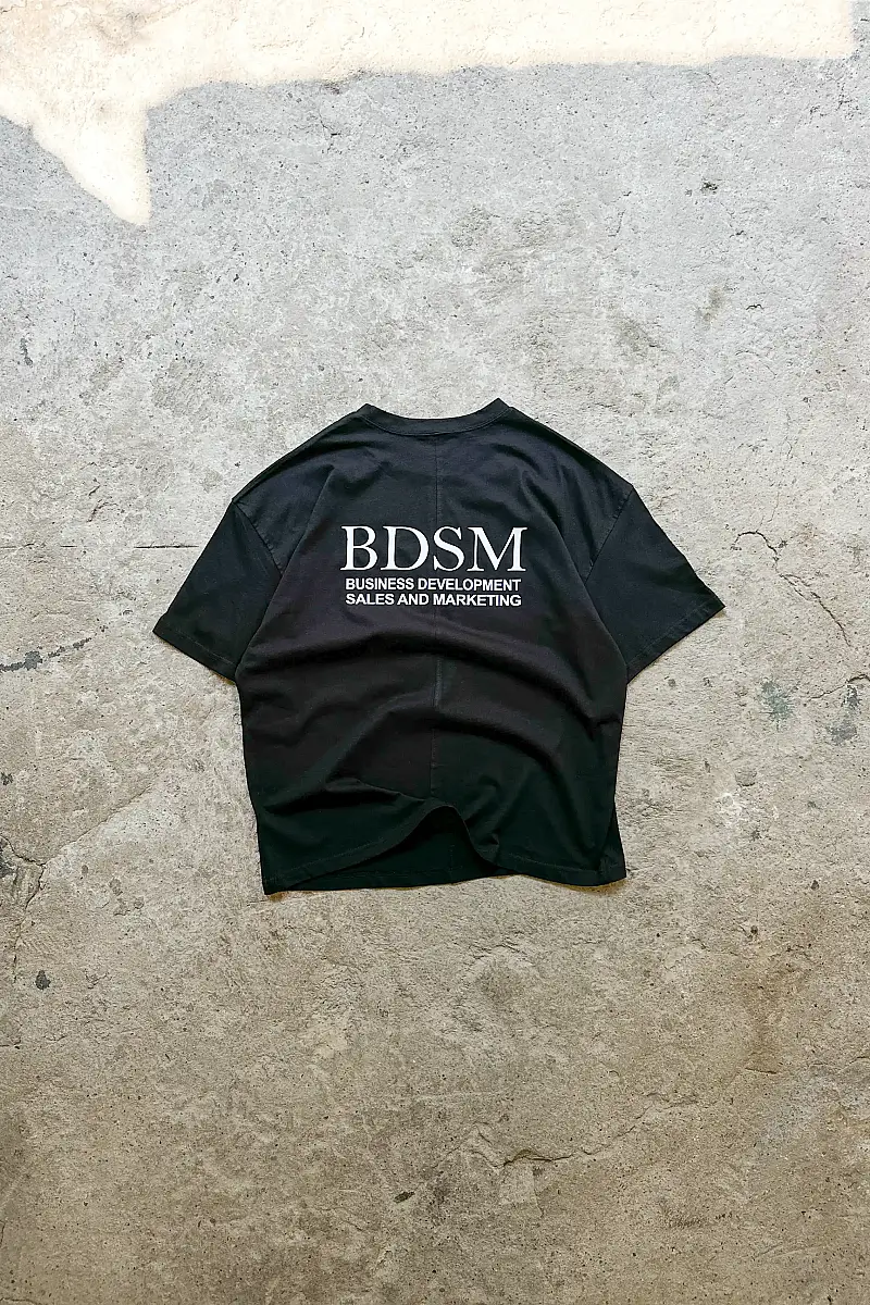 BDSM Business Ortadan Dikişli Oversize Siyah Tişört - 6
