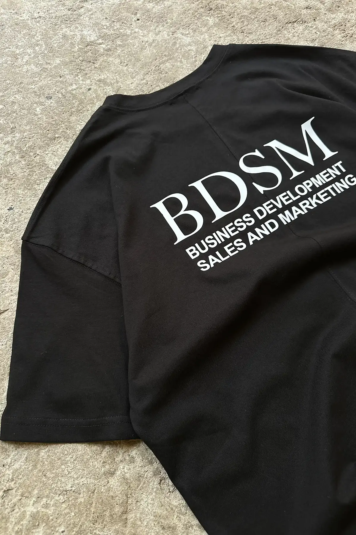 BDSM Business Ortadan Dikişli Oversize Siyah Tişört - 3