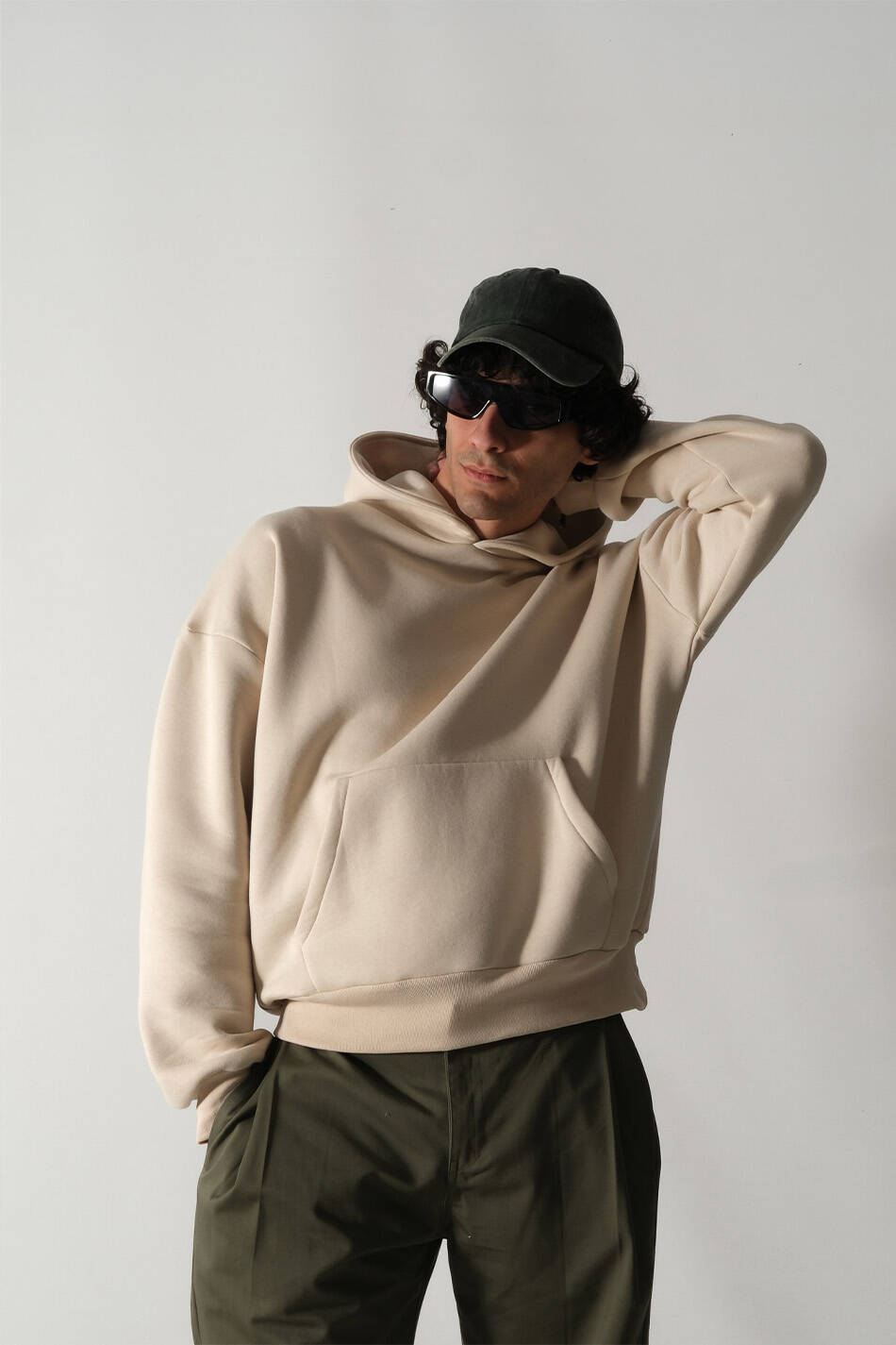 Bej Oversize Boxy Fit Hoodie (1)