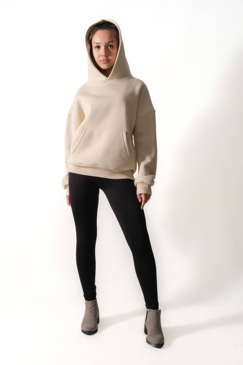 Bej Oversize Boxy Fit Hoodie - 9