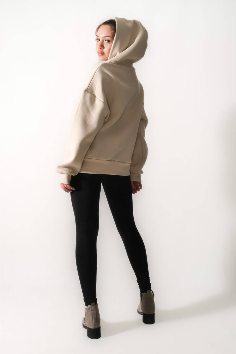 Bej Oversize Boxy Fit Hoodie - 10