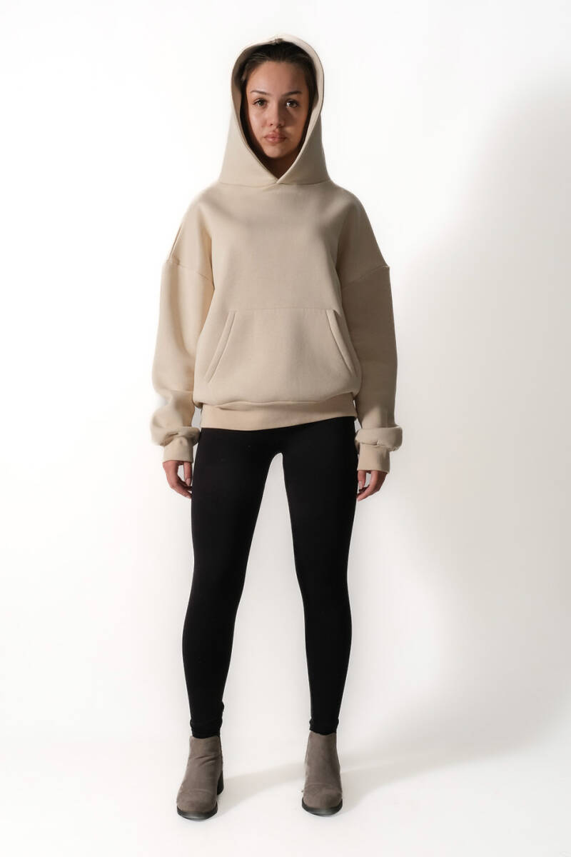Bej Oversize Boxy Fit Hoodie - 4