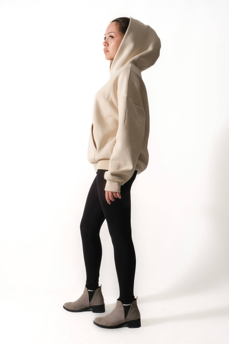 Bej Oversize Boxy Fit Hoodie - 8