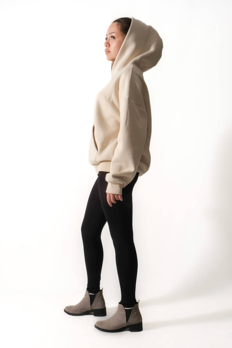 Bej Oversize Boxy Fit Hoodie - 8