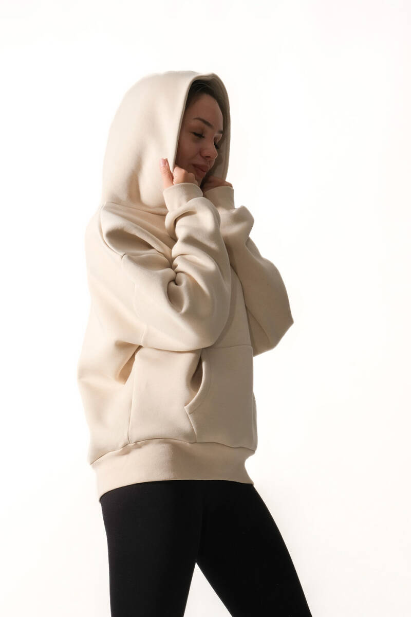 Bej Oversize Boxy Fit Hoodie - 6