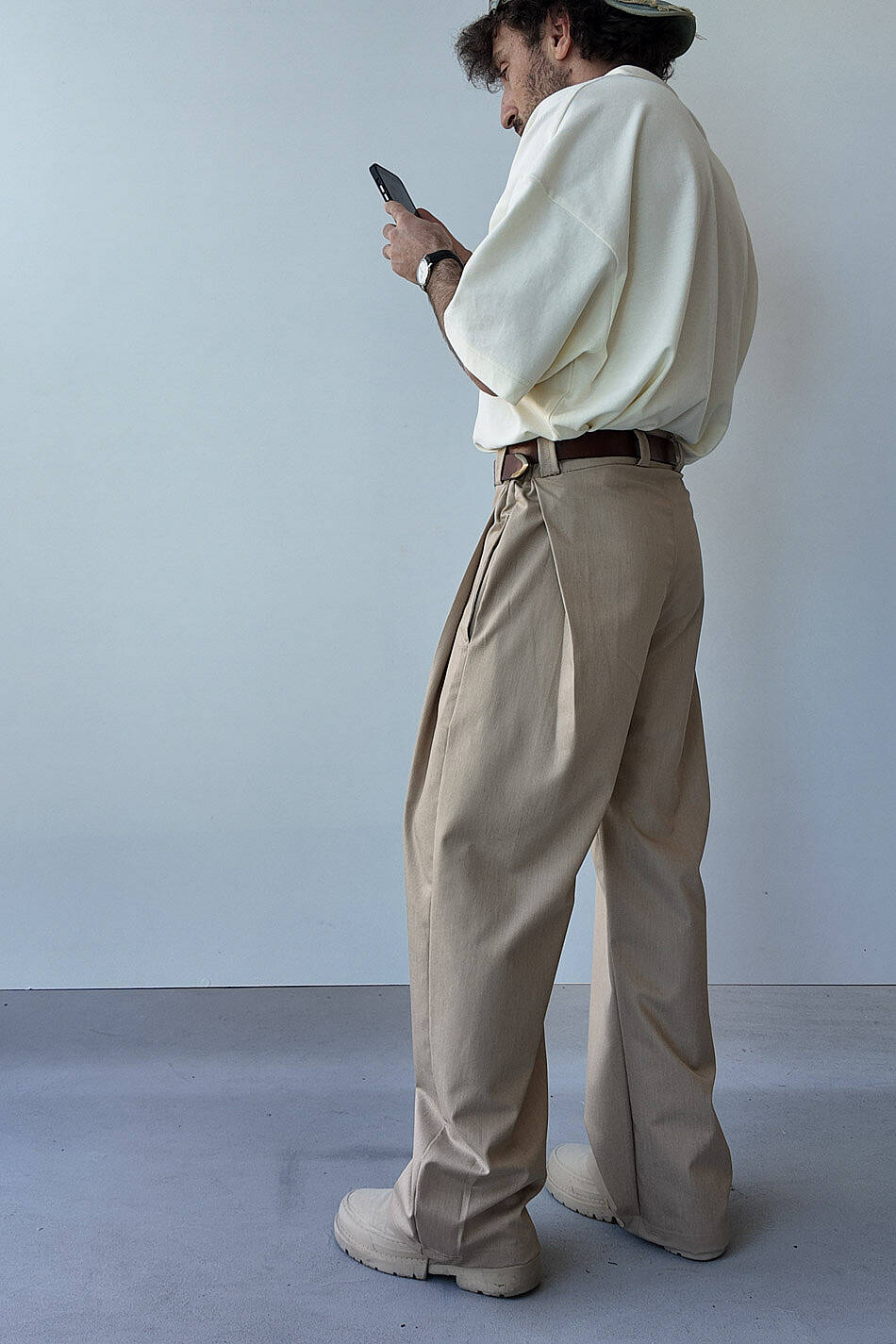 Bej Fenna V2 Pileli Baggy Kumaş Pantolon - 10