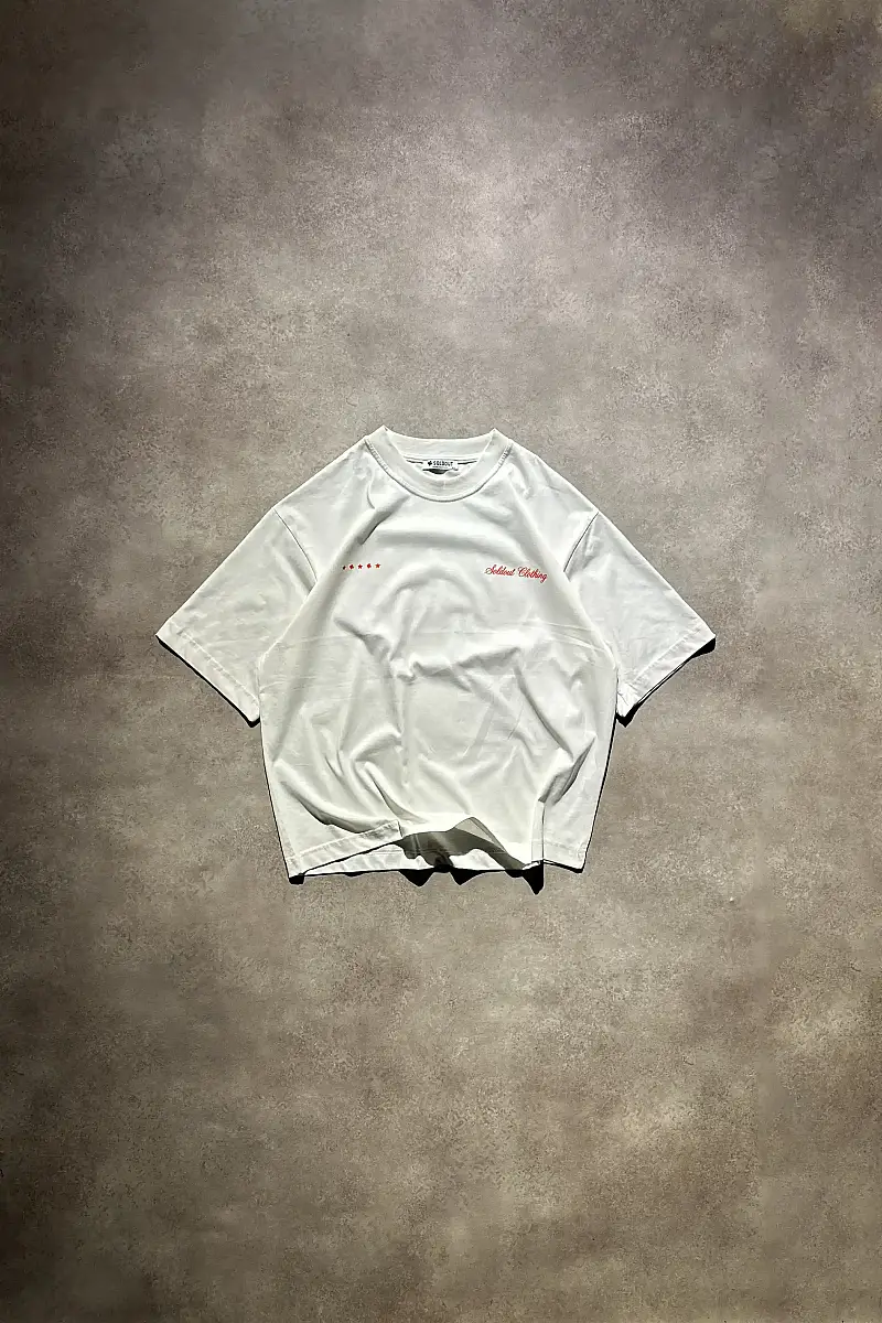 Bonjour Oversize Baskılı Beyaz Tişört - 5
