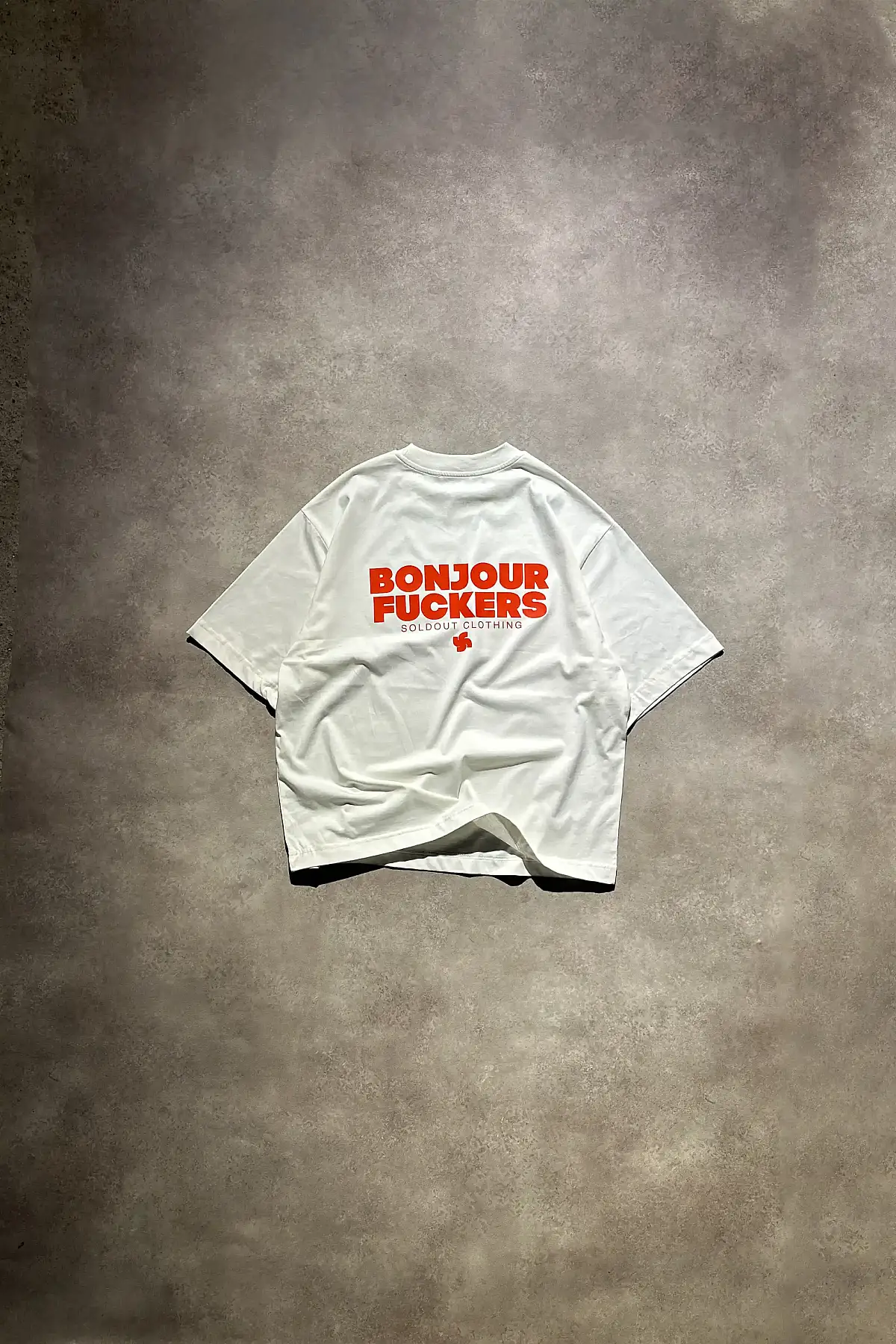 Bonjour Oversize Baskılı Beyaz Tişört