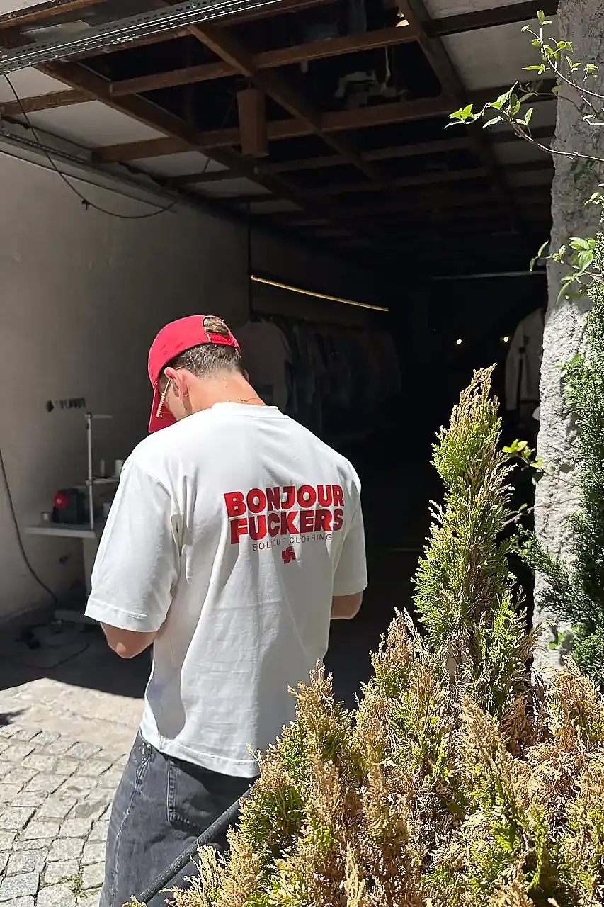 Bonjour Oversize Baskılı Beyaz Tişört - 6