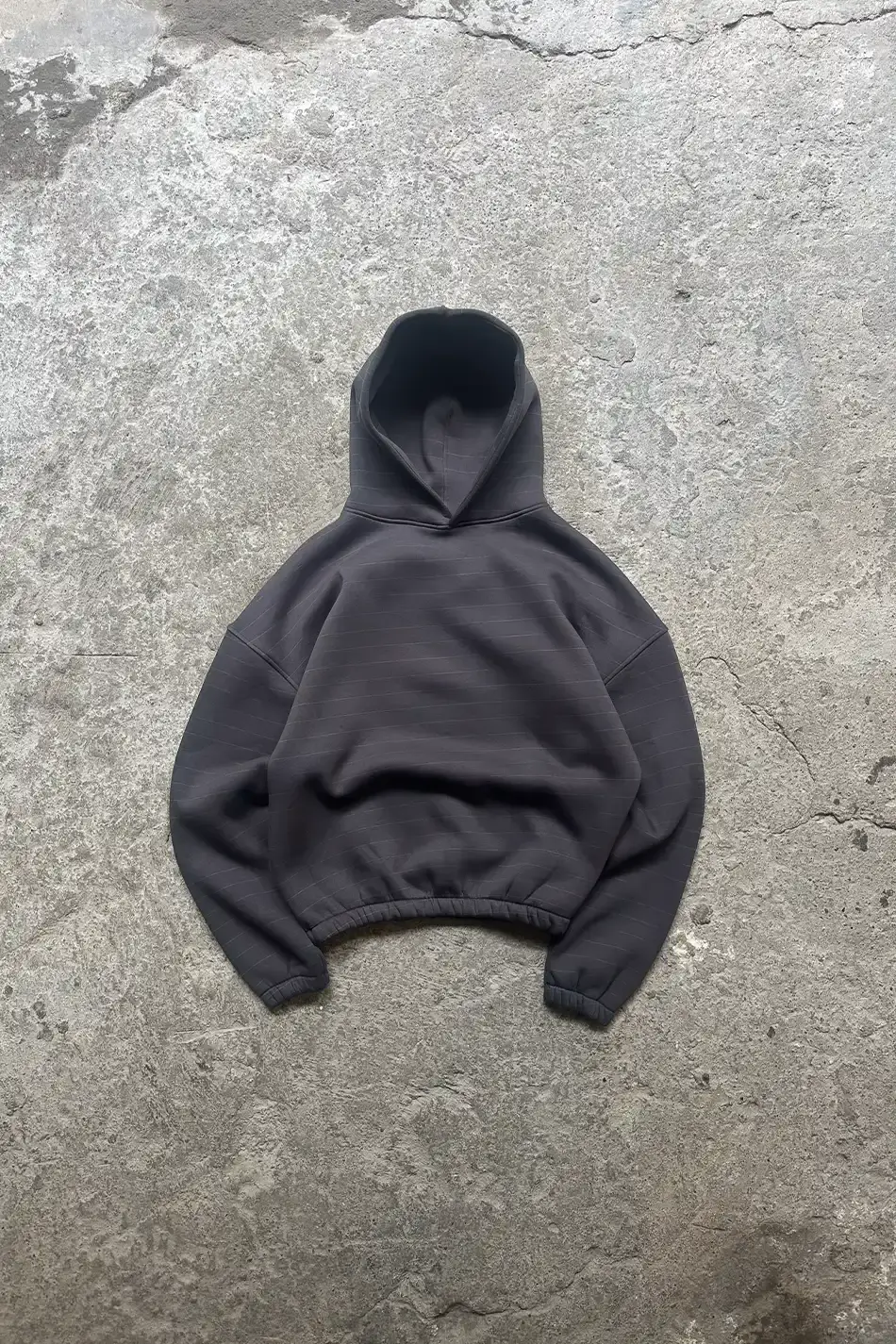 Çizgili Füme Oversize Boxy Fit Hoodie