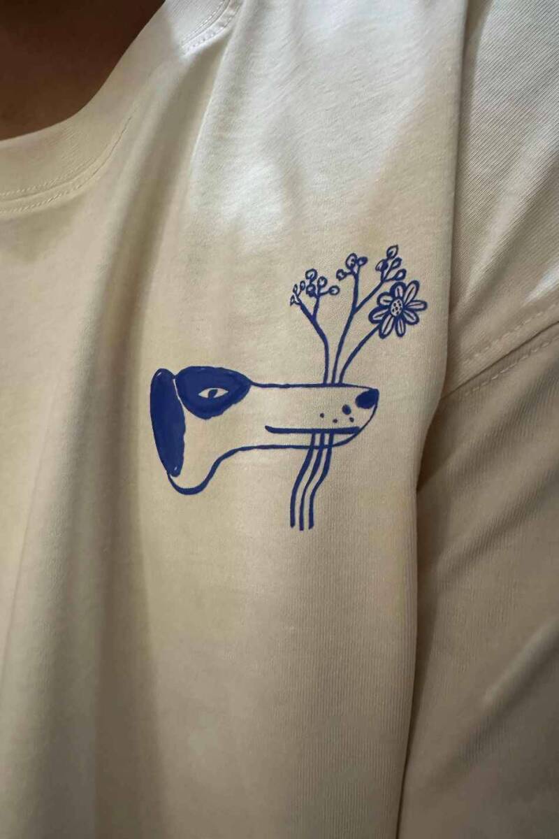 Dog Flower Baskılı Oversize Tişört - 2