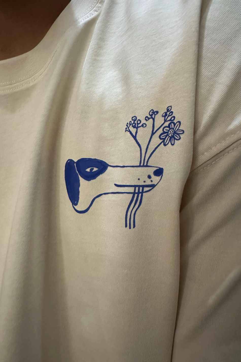Dog Flower Baskılı Oversize Tişört · 2