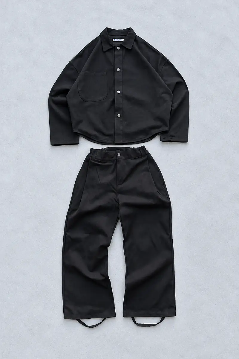 FENNA V1 Siyah Gabardin Pantolon + WEJD Gabardin Siyah Gömlek
