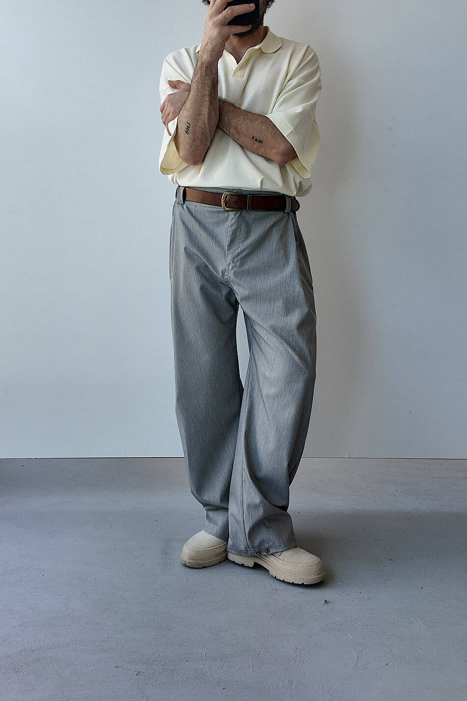 Gri Fenna V2 Pileli Baggy Kumaş Pantolon - 2