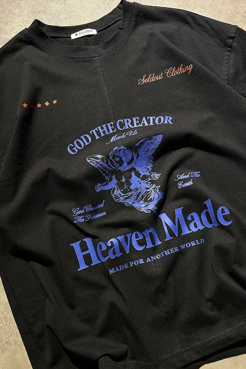 Heaven Made Oversize Baskılı Siyah Tişört - 4