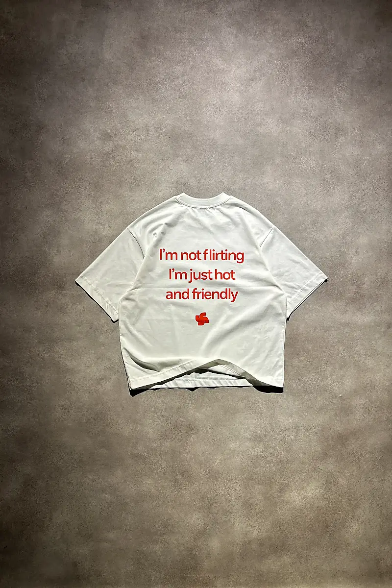Hot & Friendly Oversize Baskılı Beyaz Tişört - 1