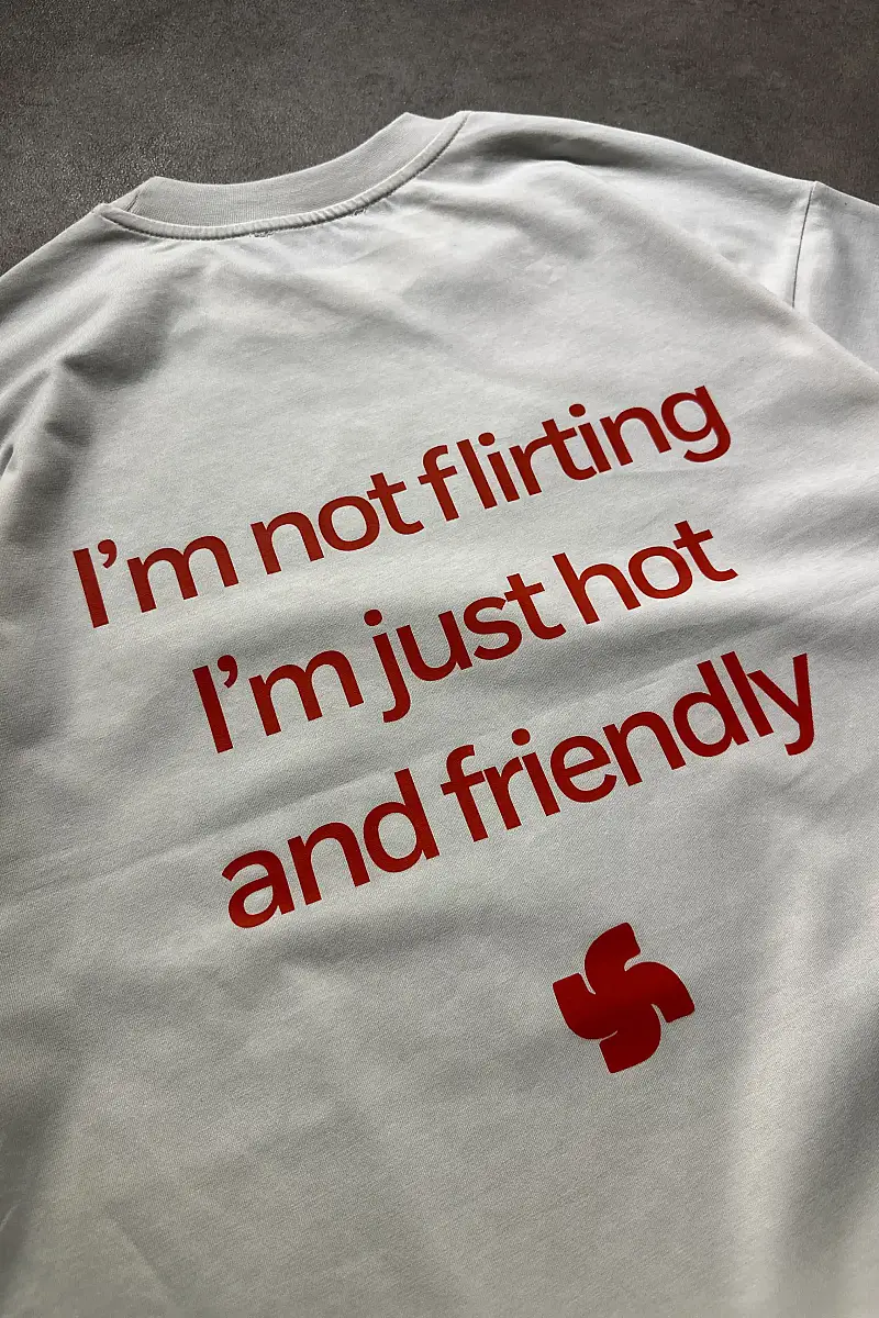 Hot & Friendly Oversize Baskılı Beyaz Tişört - 3