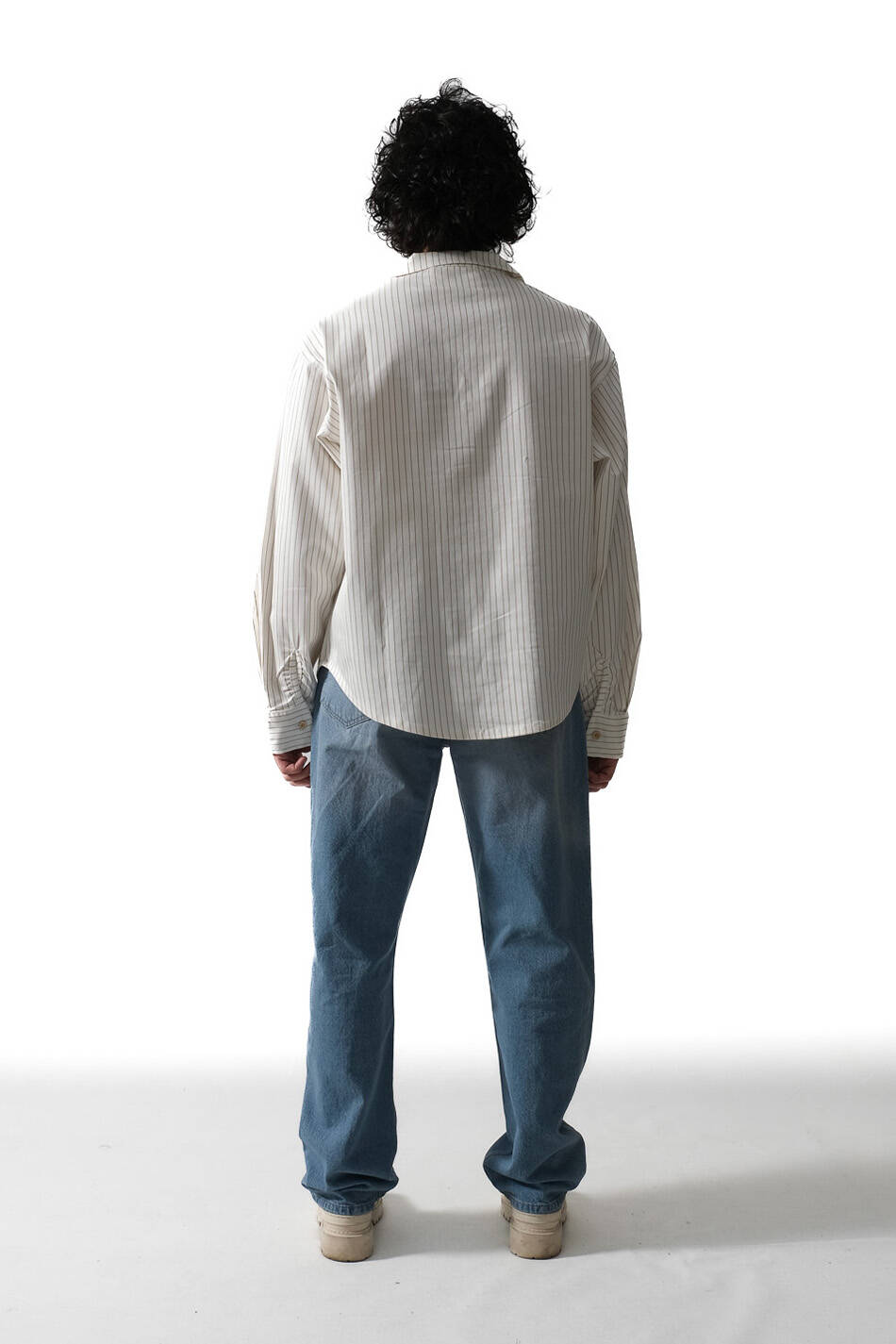 İnce Çizgili Ekru Essential Oversize Gömlek · 4