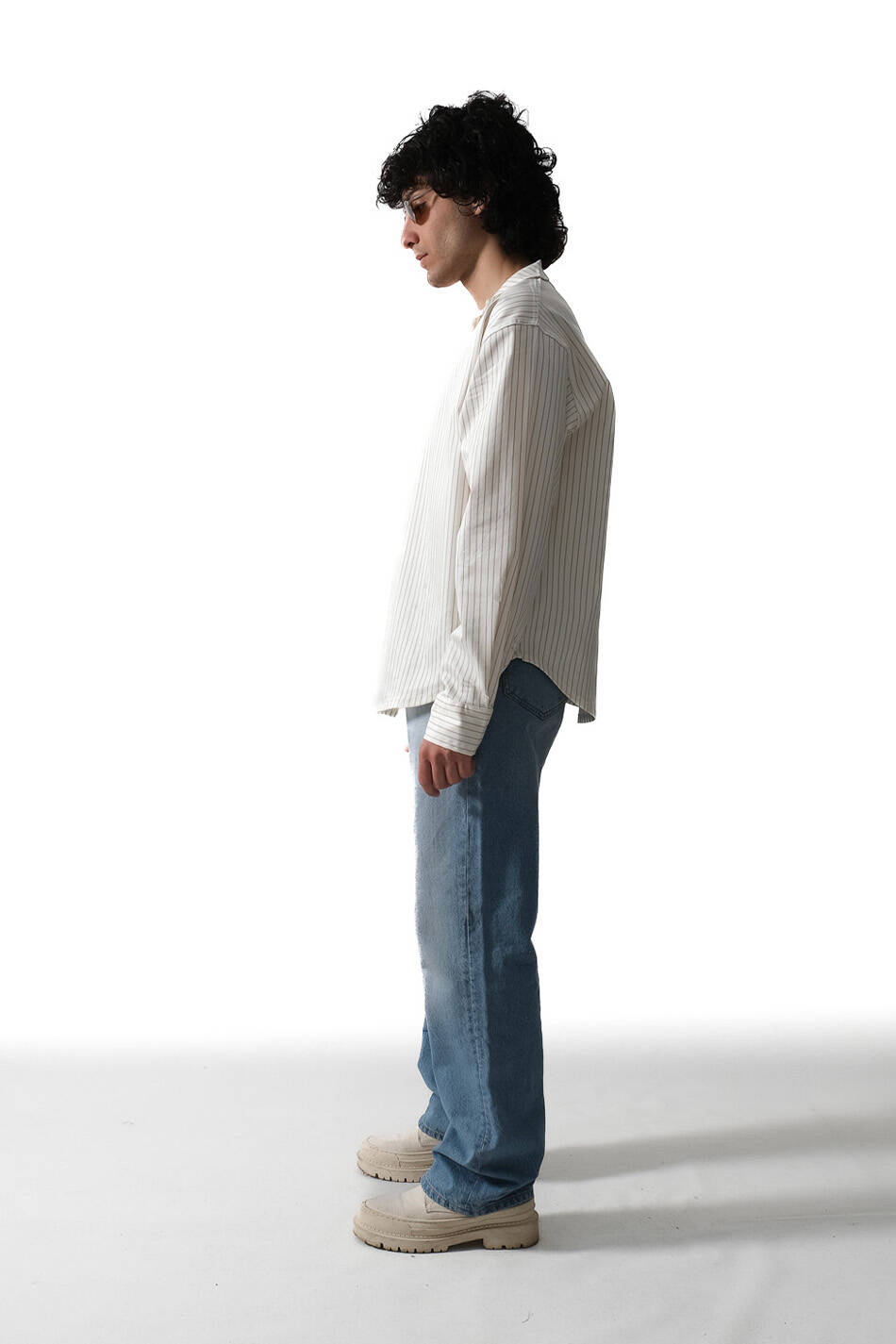 İnce Çizgili Ekru Essential Oversize Gömlek · 5