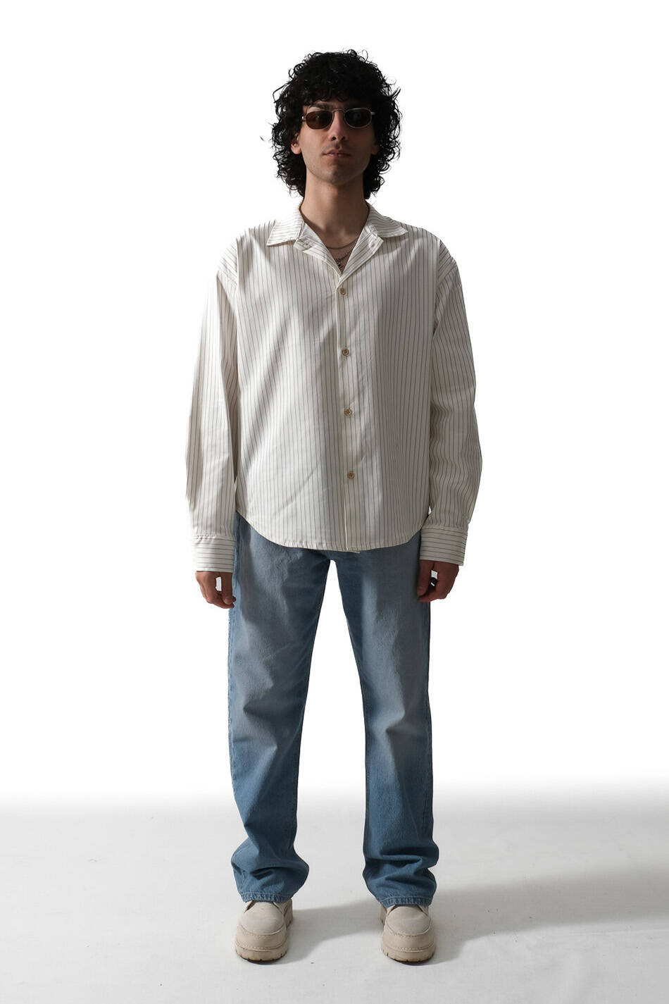 İnce Çizgili Ekru Essential Oversize Gömlek · 6