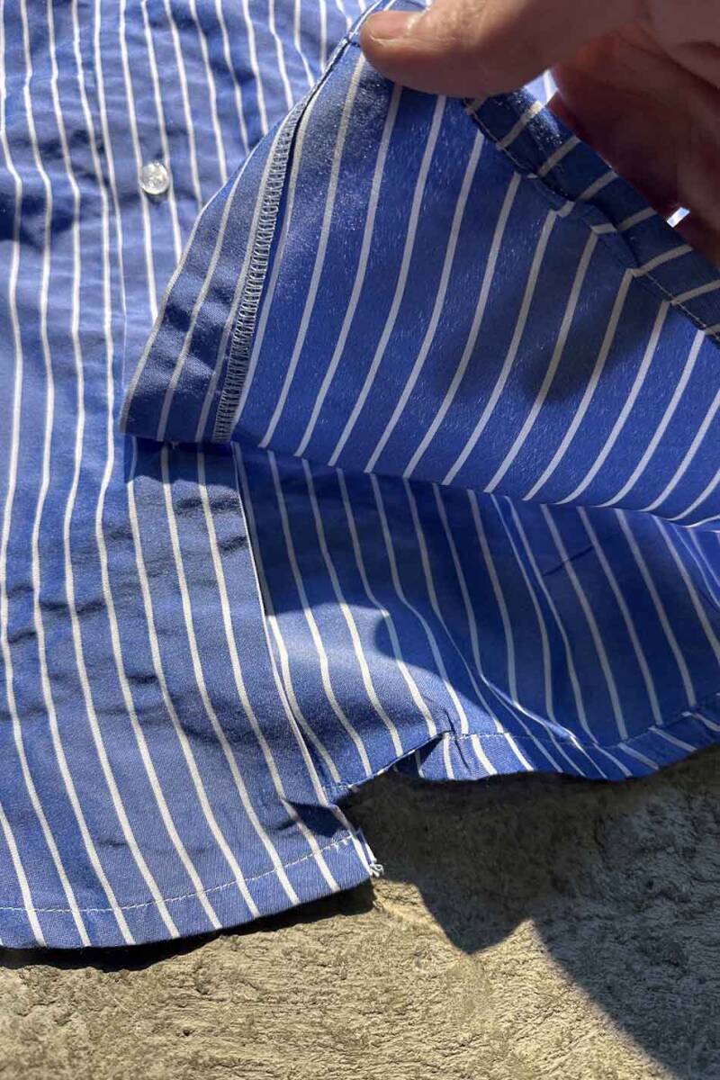 İnce Çizgili Mavi Oversize Gömlek   - 2