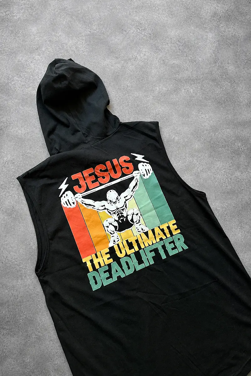 Jesus Deadlifter Siyah Kapüşonlu Sporcu Atlet - 2