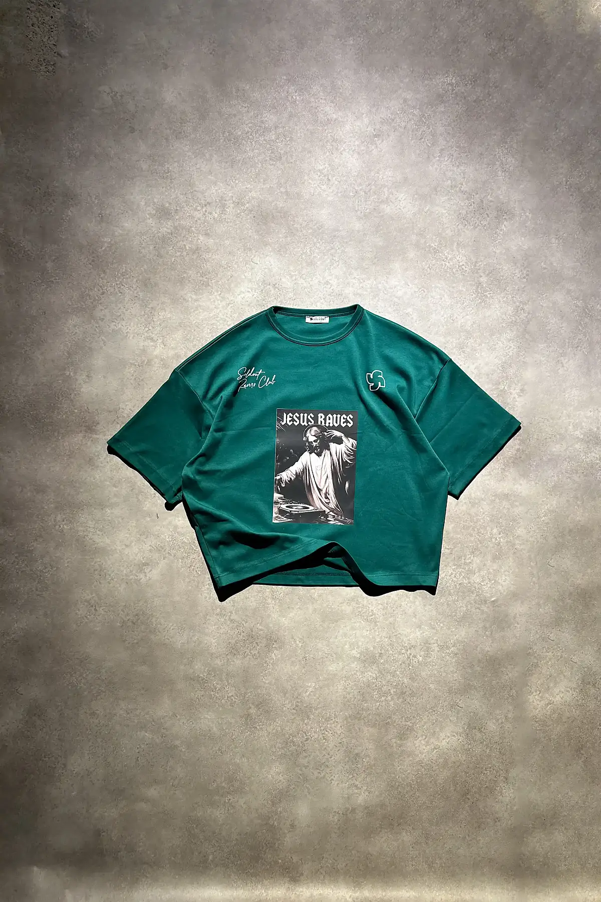 Jesus Raves Oversize Zümrüt Yeşili Tişört - 4