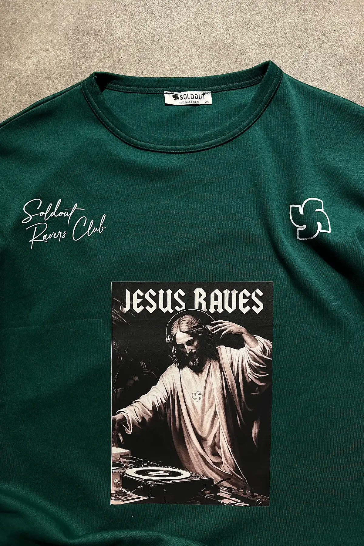 Jesus Raves Oversize Zümrüt Yeşili Tişört - 5