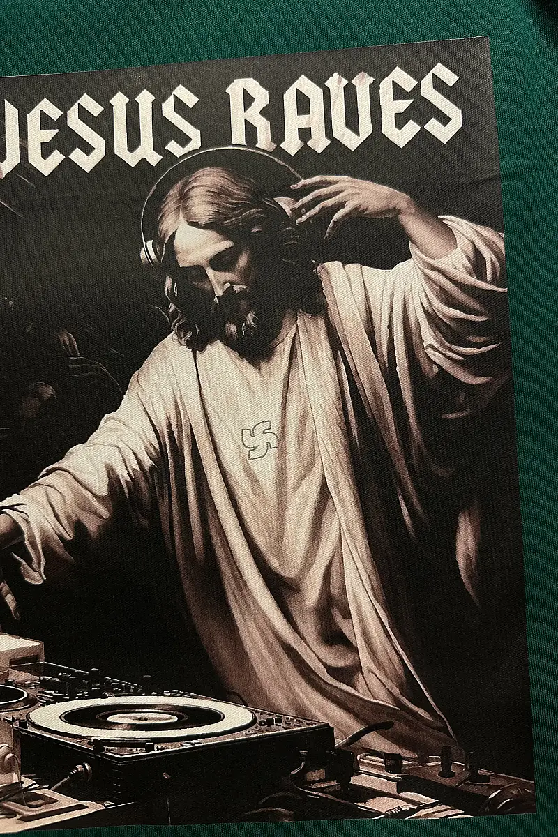 Jesus Raves Oversize Zümrüt Yeşili Tişört - 6