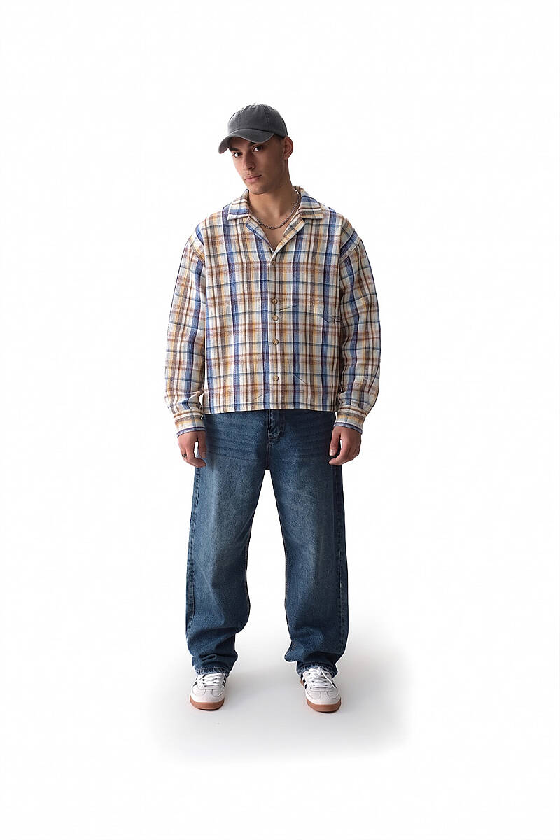 Karışık Renkli Çizgili - Ekose Oversize Gömlek - 2