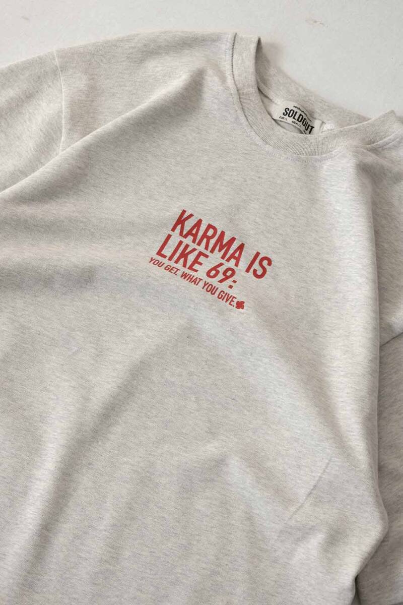 Karma is Like 69 Gri Melanj Heavyweight Oversize Tişört  - 2