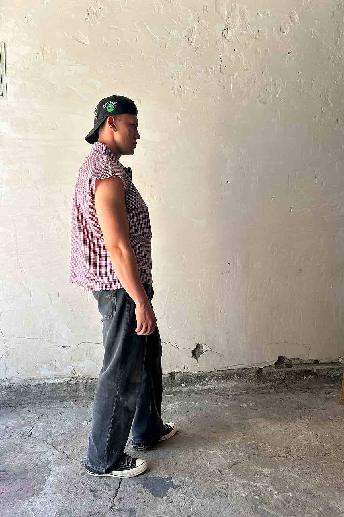 Kırmızı Ekoseli Distressed Kolsuz Boxy Fit Gömlek · 6