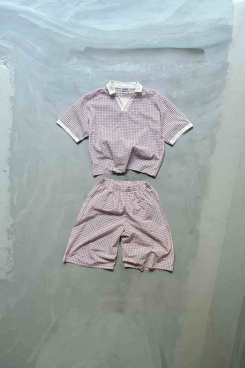 Kırmızı Kare Desenli Forma Unisex Takım