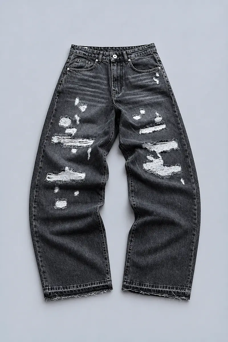Extra Baggy Fit Jean Yırtık Detaylı - 1