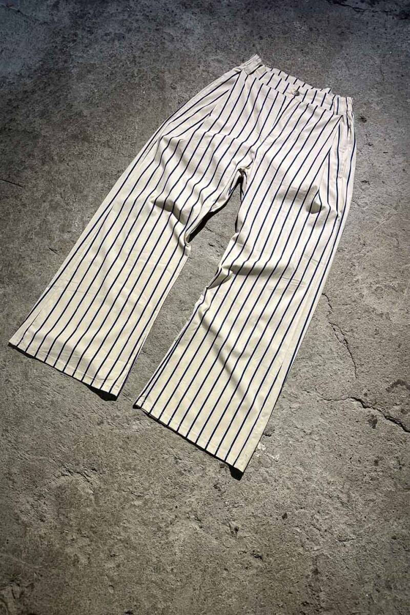 Lacivert Çizgili Bej Çift Pileli Baggy Pantolon - 4
