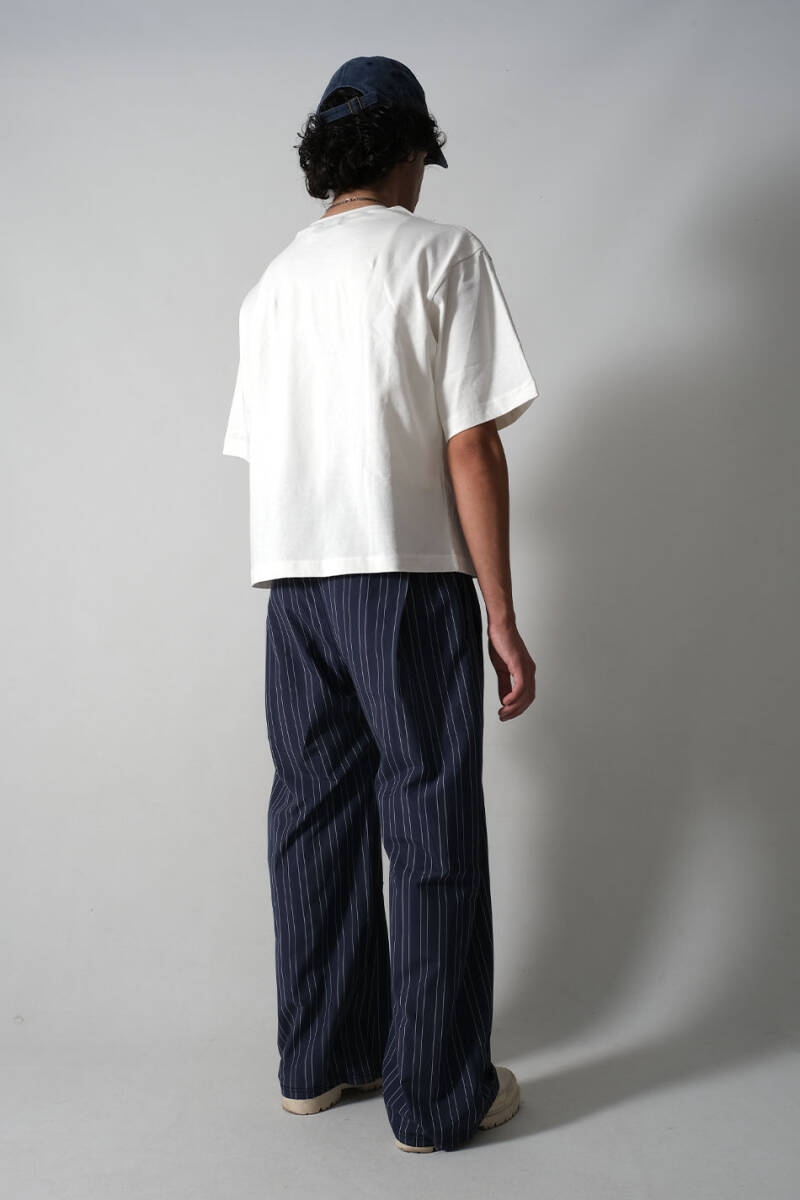 Lacivert Çizgili Çift Pileli Baggy Pantolon   - 4