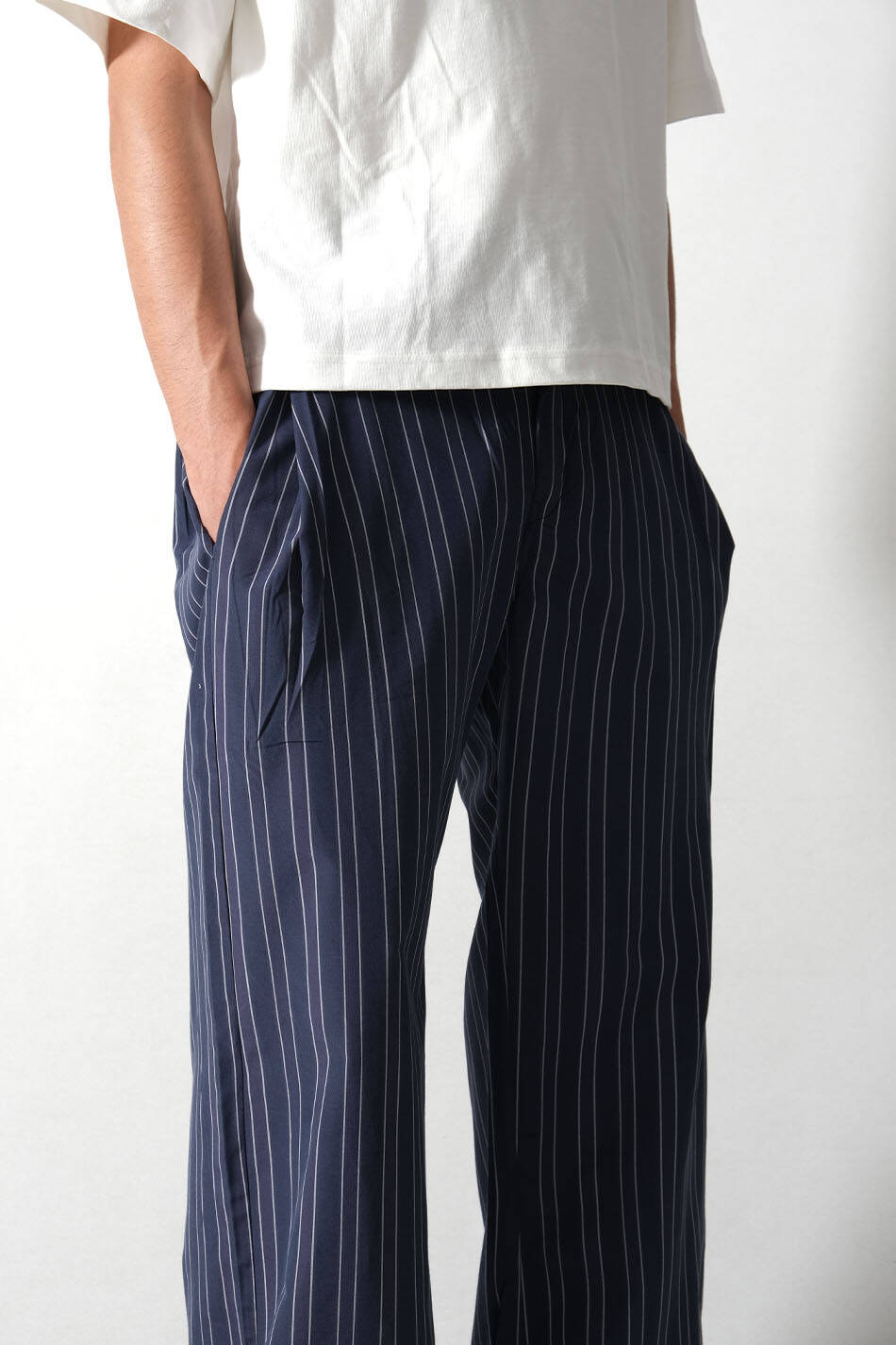 Lacivert Çizgili Çift Pileli Baggy Pantolon · 5
