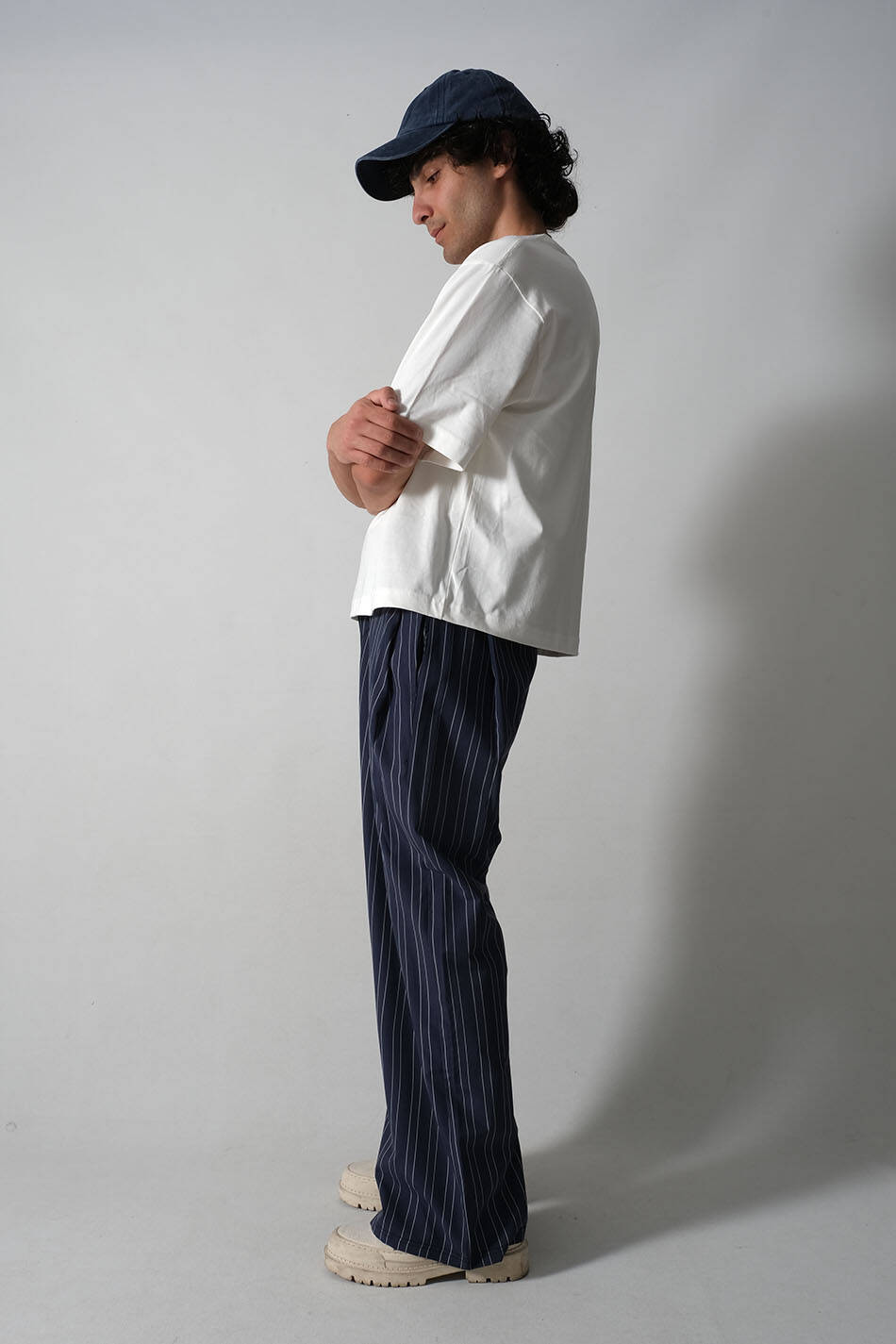 Lacivert Çizgili Çift Pileli Baggy Pantolon · 3
