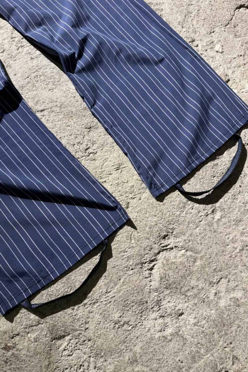 Lacivert Çizgili Çift Pileli Baggy Pantolon   - 11