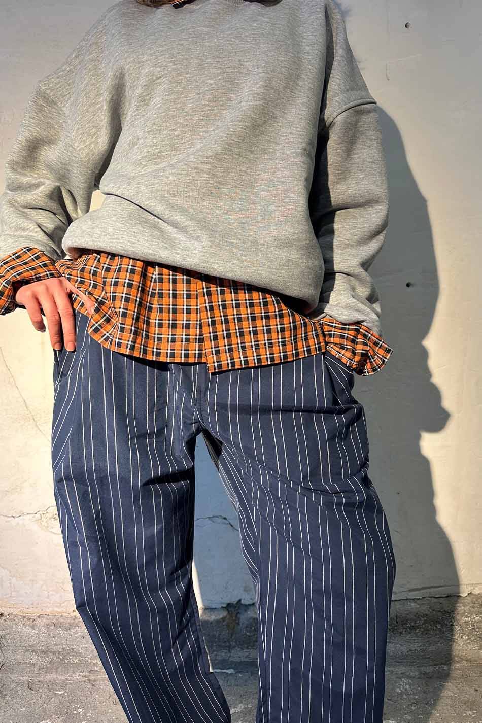 Lacivert Çizgili Çift Pileli Baggy Pantolon · 6