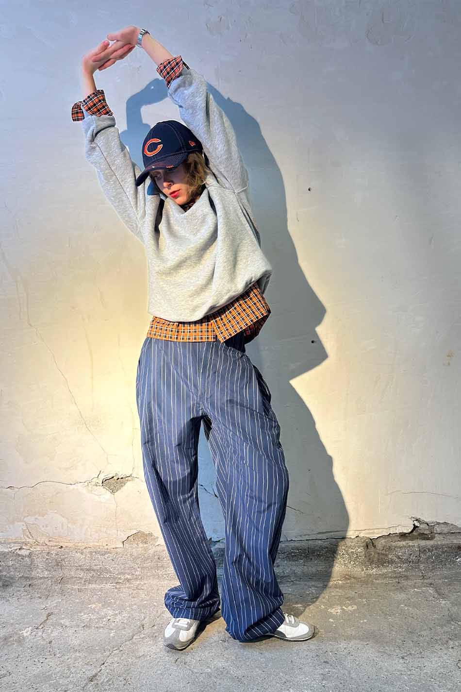 Lacivert Çizgili Çift Pileli Baggy Pantolon · 7