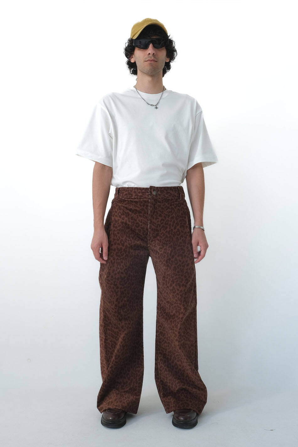 Leopar Çift Pileli Baggy Kadife Pantolon - 2